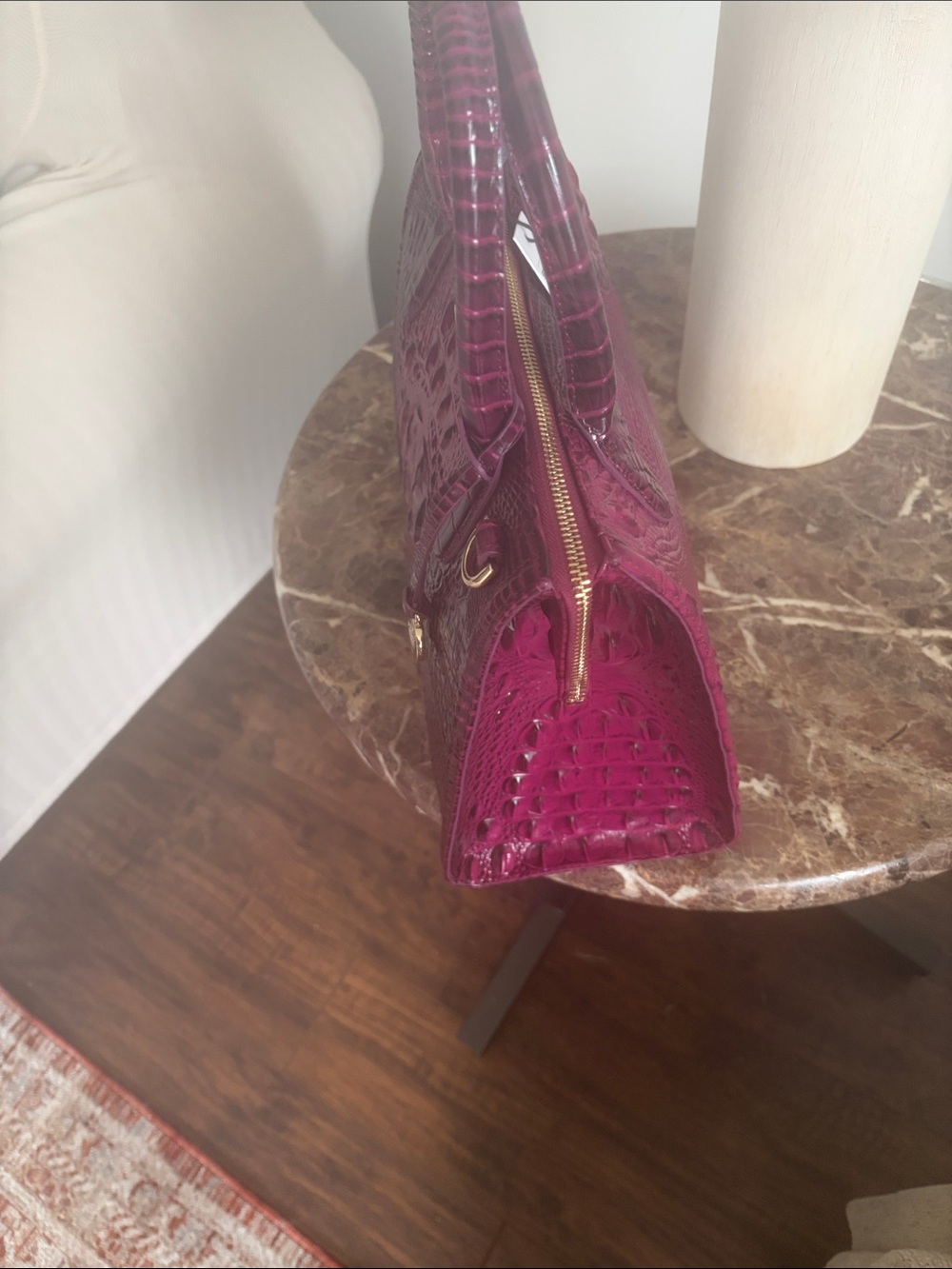 Brahmin Croc-Embossed Magenta Satchel - Picture 5 of 5